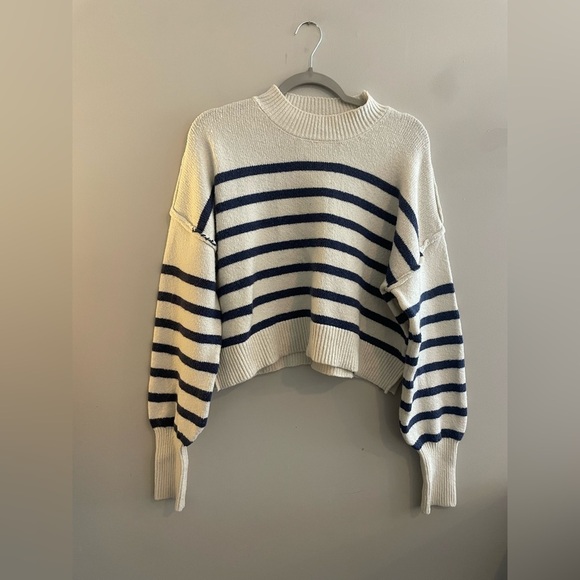 By Together Sweaters - By Together from Anthropology Cream with Navy Blue Stripes Sweater